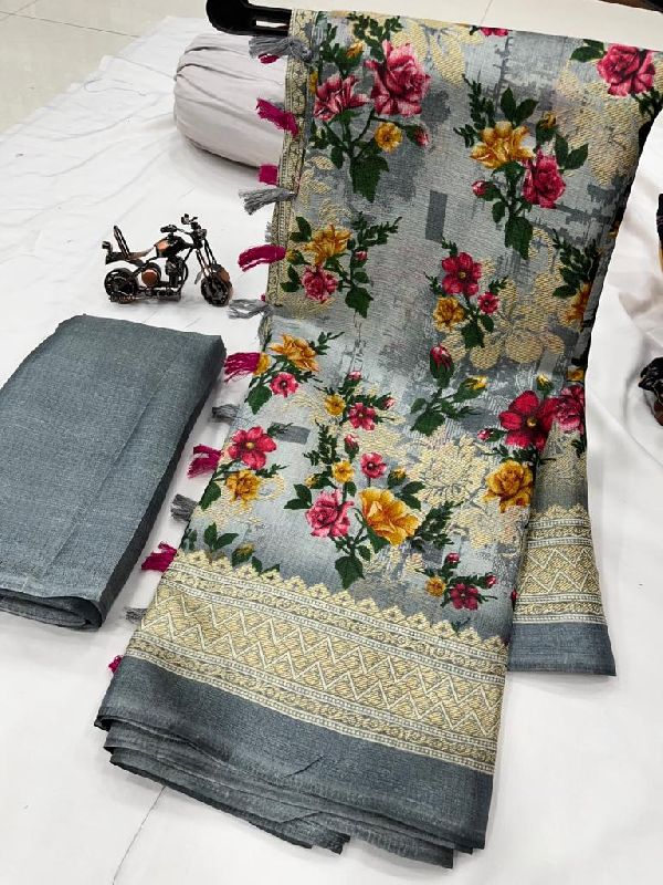 Pure khadi silk hd print saree, for Easy Wash, Dry Cleaning, Anti-Wrinkle, Shrink-Resistant, Pattern : Printed