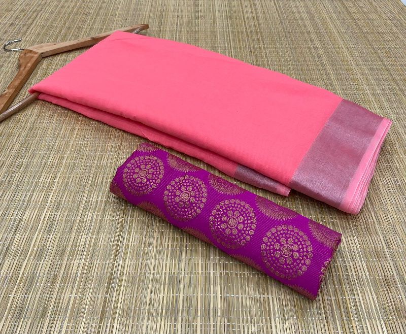 Unstitched Soft cotton plain saree, for Easy Wash, Dry Cleaning, Anti-Wrinkle, Shrink-Resistant, Packaging Size : Single