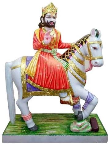 Carved Marble Baba Ramdev Statue, for Worship, Temple, Color : Multi Color