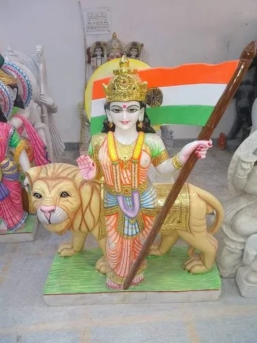 Multi Color Polished Painted Marble Bharat Mata Statue, Size : Standard