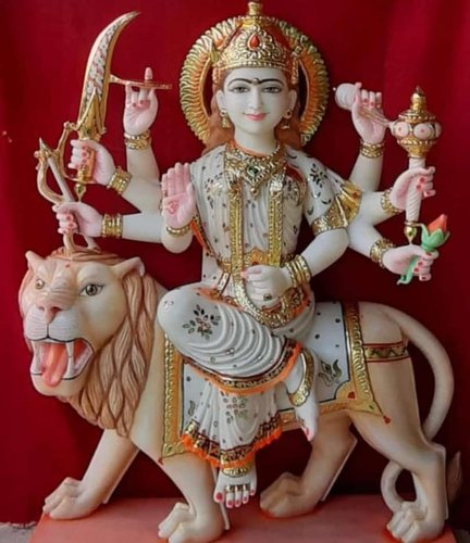 Multi Color Polished Painted Marble Mahagauri Mata Statue, for Temple, Home, Size : Standard