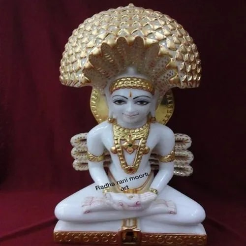 Polished Marble Parshwanath Statue, for Shiny, Dust Resistance, Pattern : Painted