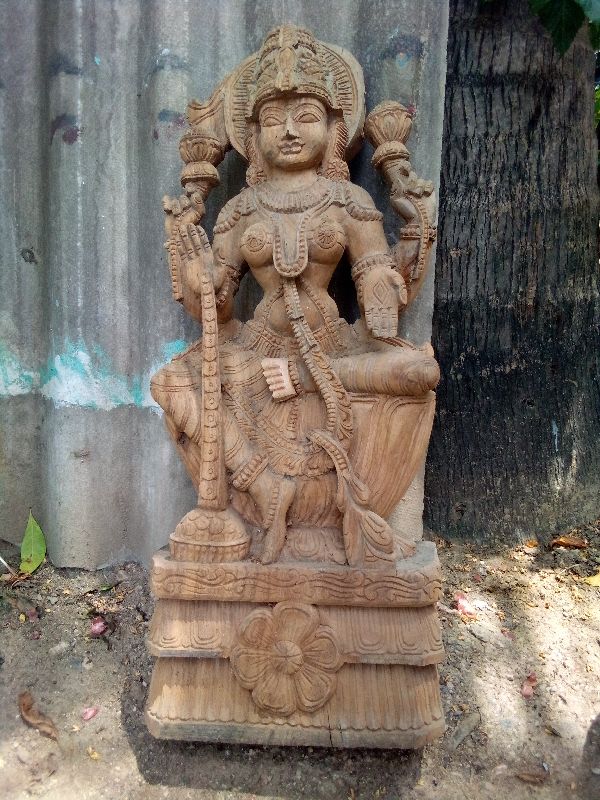 Non Polished Wooden Lakshmi, for Home, Temple, Size : Multisizes