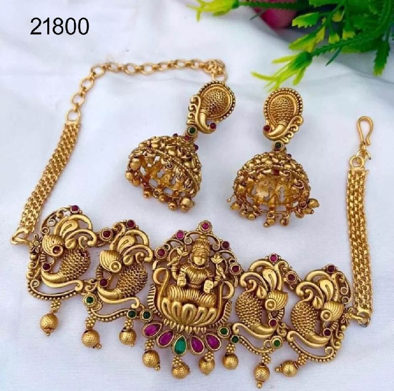 Gold plated lakshmi necklace set, Occasion : Wedding, Party, Gift, Engagement