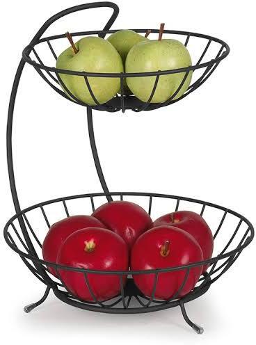 Coated Metal 2-Tier Round Fruit Basket, Capacity : 0-10kg