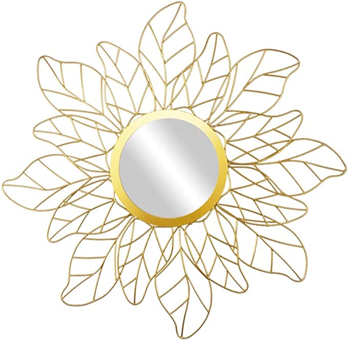 Round Metal Polished Gold Leaf Decorative Mirror, for Bathroom, Hotels, Household, Size : Large