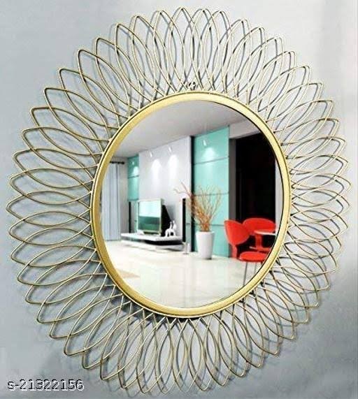 Polished Metal Glass Golden Sunflower Wall Mirror, Pattern : Plain
