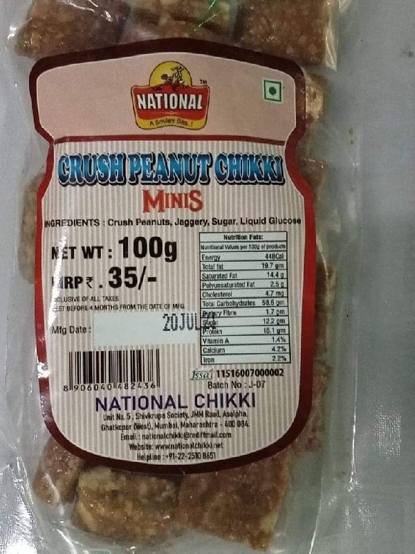 Crush Peanut Chikki Minis, for Human Consumption, Packaging Type : Plastic Packet