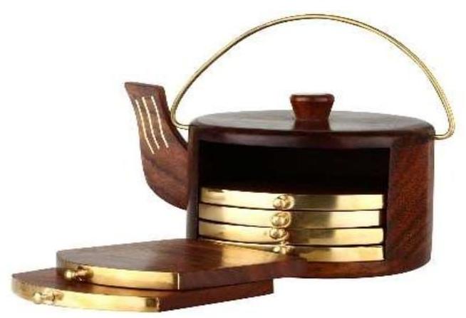 wooden kettle shape coaster set