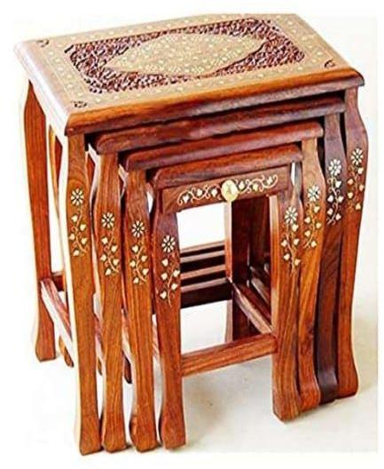 Wooden Stool Set of 4, Size : 8*8*8 inches, 9*9*12, 12*10*14, 15*11*16