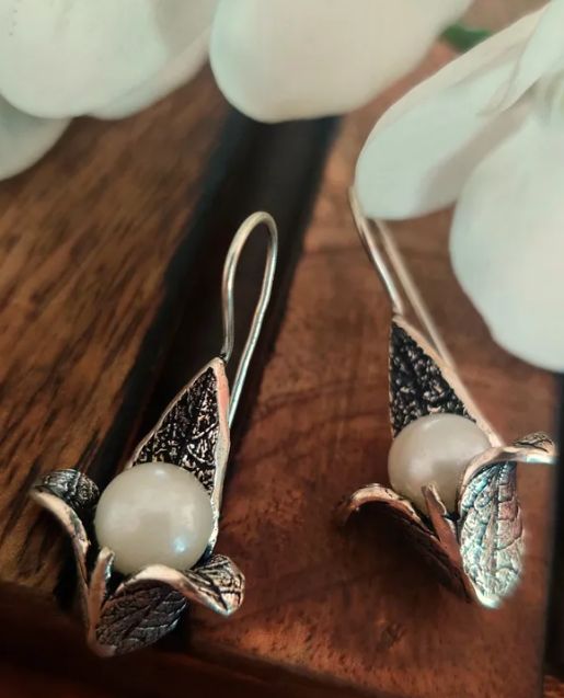 German Silver Oxidised Drop Earrings