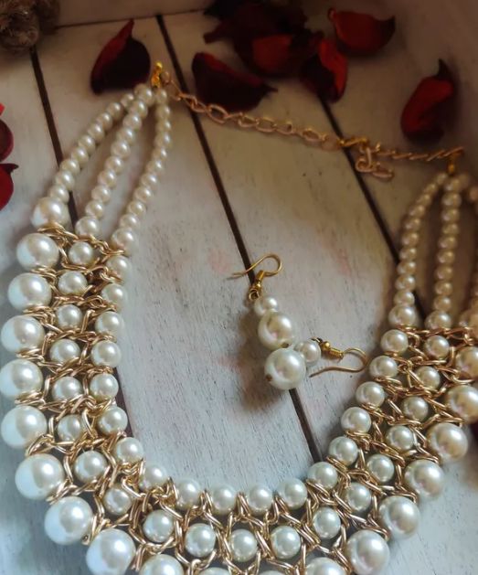 Gold Plated Pearl Layered Necklace Set, Gender : Female