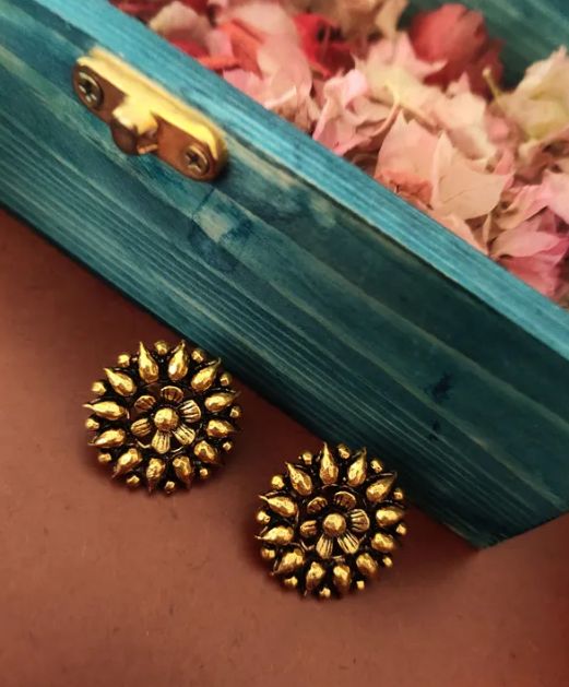 Gold Plated Sunflower Stud Earrings