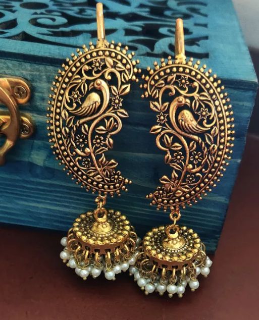 Gold Toned Drop Earrings, Style : Antique