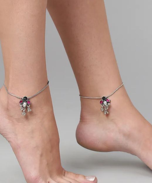 Silver Plated Stone Studded Anklet, Feature : Fine Finishing, Unique Designs