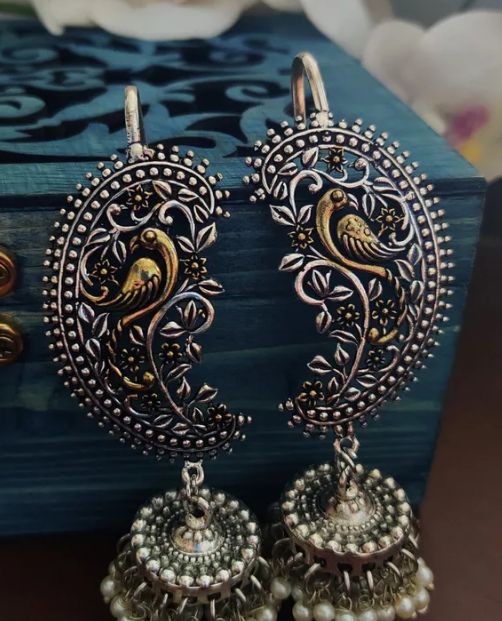 Polished Silver Toned Jhumka Earrings, Packaging Type : Plastic Packet