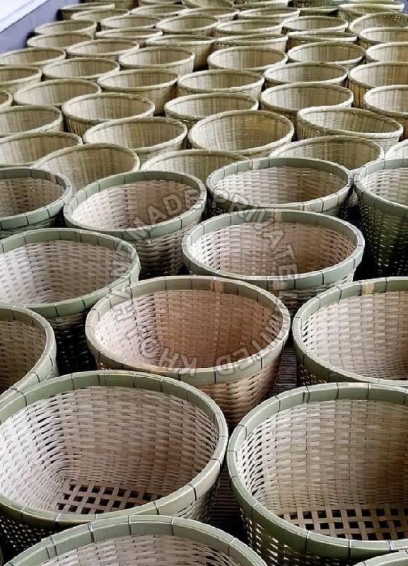 Bamboo Round Set Of 5 Baskets - White - Potomac Floral Wholesale