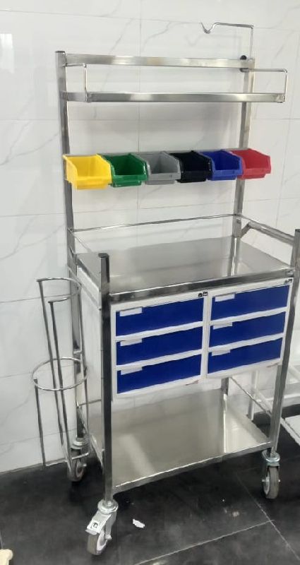 Rectangular Stainless Steel Crash Cart Trolley, for Hospital, Feature : High Quality