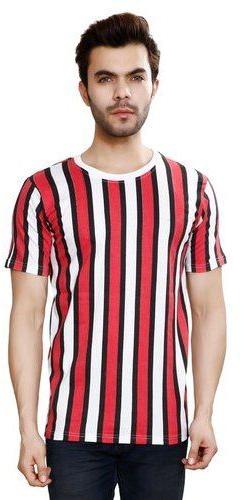 Cotton Mens Striped T-Shirt, Size : L