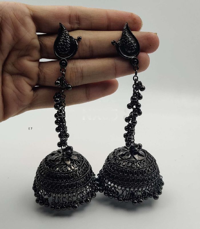 Oxidized Polished Oxidised black jhumka earrings, Style : Common