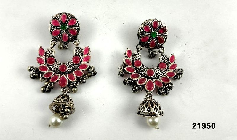 Premium oxidised jhumka earrings red, Style : Common