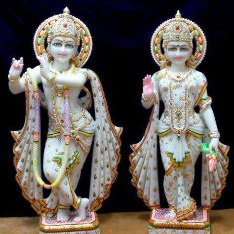 Polished Marble Poori murti art Printed radha krishna idol, for Shop, Office, Home, Packaging Type : Thermocol Box