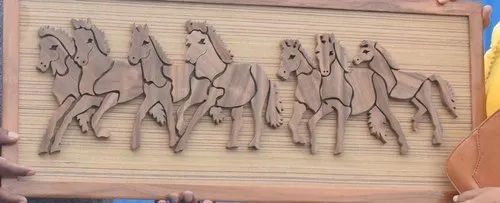 Wooden Running Horse Ancient Wall Art, Color : Brown