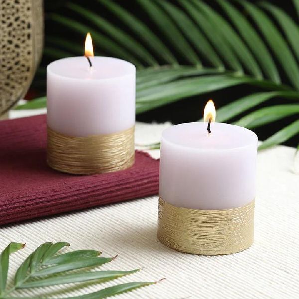 Brush Metallic Pillar Candle Set Of 2