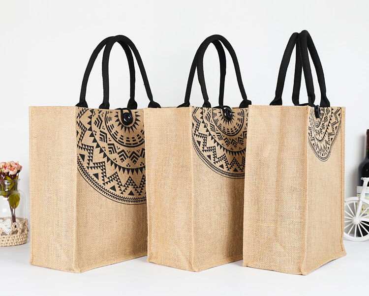 Printed jute bags, Handle Type : Cotton Rope