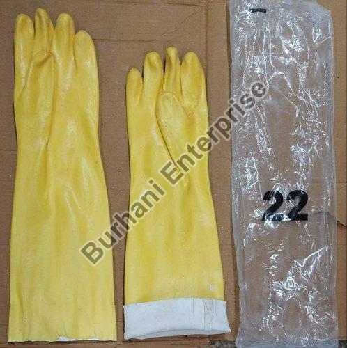 22 Inch PVC Supported Hand Gloves, for Industrial, Pattern : Plain
