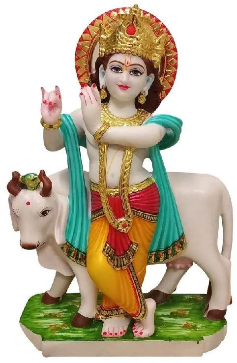 Polished Printed Gau Gopal Marble Statue, Packaging Type : Thermocol Box