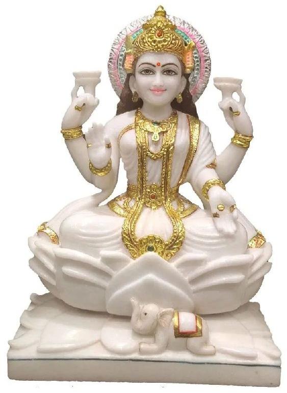 Polished Laxmi Mata Marble Statue, for Home, Temple, Packaging Type : Thermocol Box