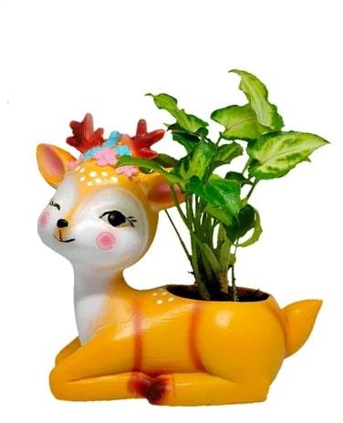Polyresin Deer Succulent Planter Pot, for Decoration, Shape : Round