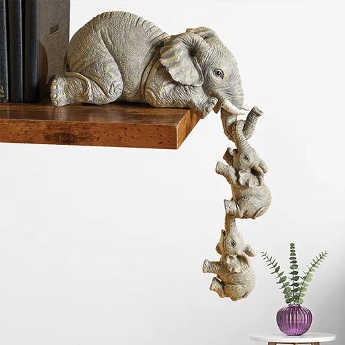Polyresin Mother Baby Elephant Statue, Color : Grey