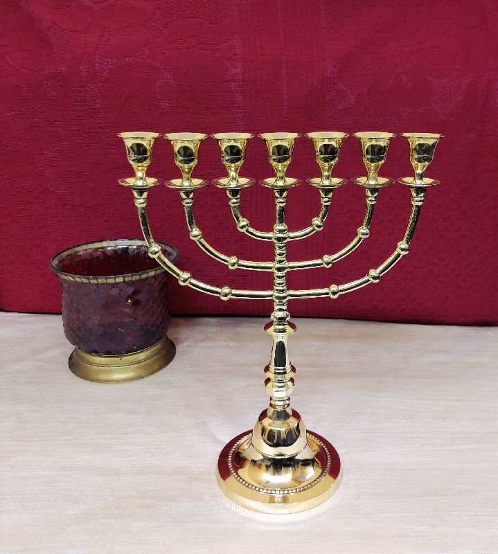 Polished Brass menorah, for Decoration, Size : 12 Inches
