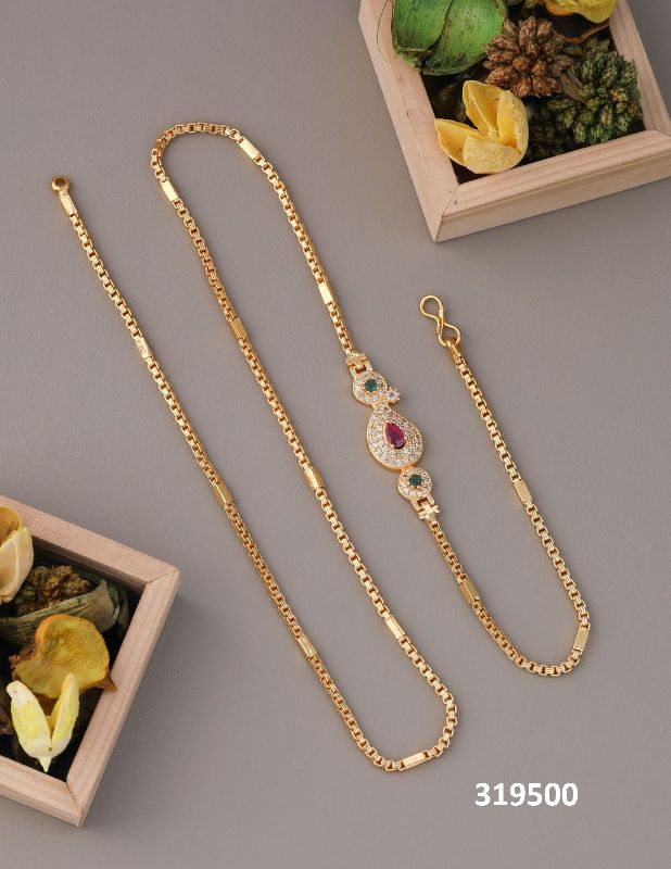 Gold plated multistone mop chain, Gender : Female