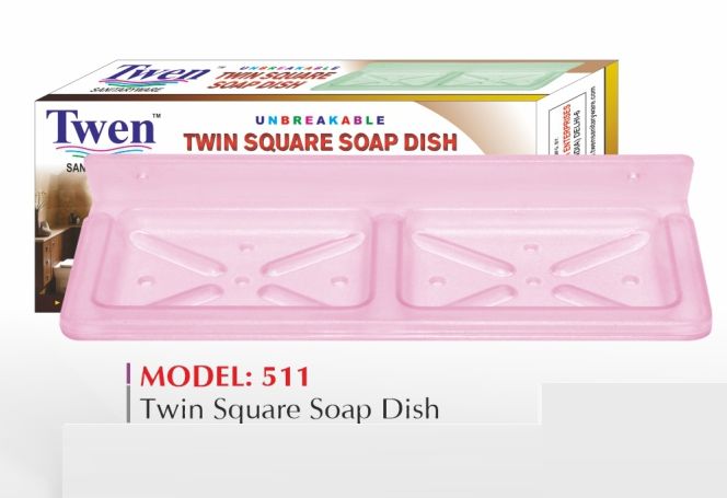 Twen Plastic Twin Square Soap Dish, for Bathroom, Pattern : Plain