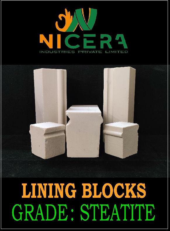 Square Solid Steatite Lining Blocks, for Industrial, Color : Off White