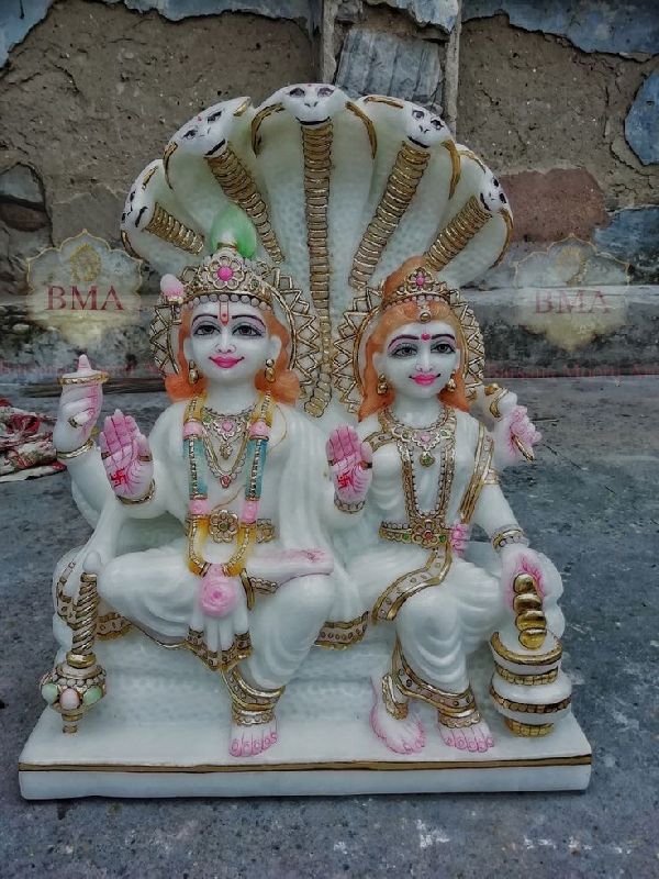 Square 40kg Printed marble laxmi narayan statue, for Temple, Office, Home, Packaging Type : Carton Box
