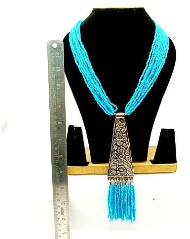 Blue oxidized pendant beads mala, Size : adjustable