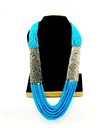 blue double oxidized pendant beads mala