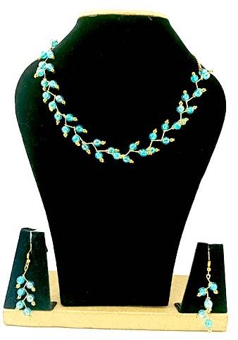 Beads necklace set -sky blue, Size : adjustable