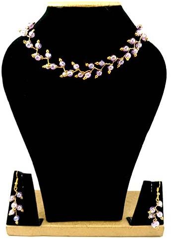Beaded necklace set - purple, Size : short