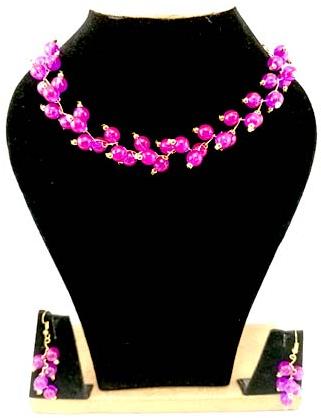 Beaded Necklace Set - Dark Pink