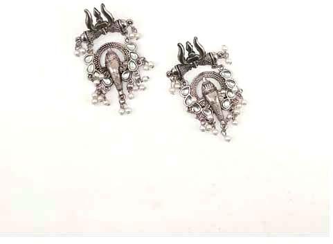 Oxidised ganpati earrings