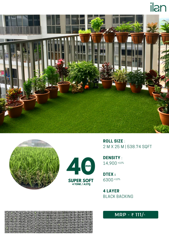 40 Mm Super Soft Artificial Grass, Size Multisize, Feature Easily