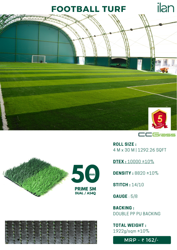 50 mm prime sm artificial grass, for FOOTBALL, Size 4M X 30M