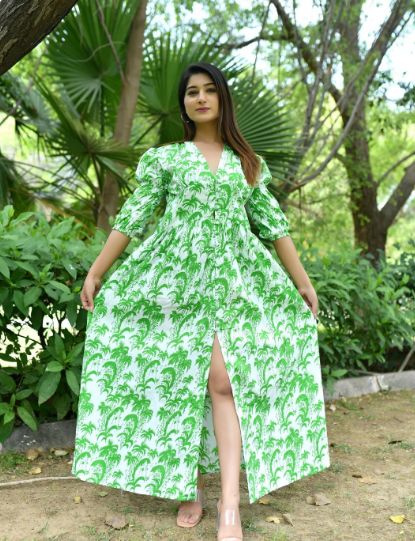 Green Hand Block Printed One Piece Dress at Rs 3,875 / Piece in Jaipur ...