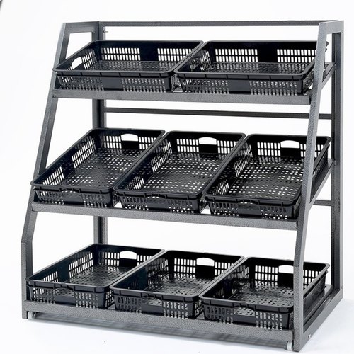 Black Hardware Iron Vegetable Rack, For Commercial, Malls, Supermarket, Feature : Durable