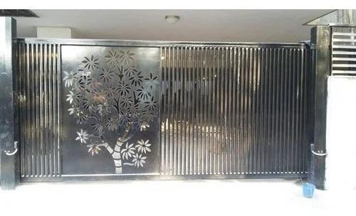 Silver Automatic Stainless Steel Sliding Gate